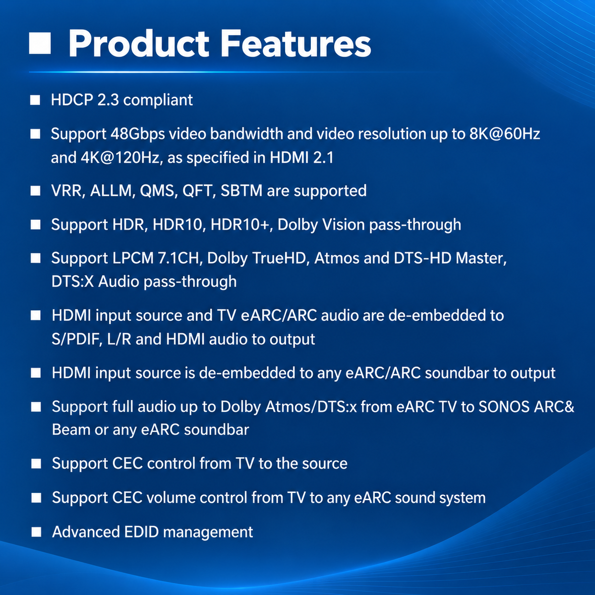 HDMI 2.1 Audio Extractor with eARC/ARC – 8K 60Hz, 4K 120Hz, Dolby Atmos, EDID Control