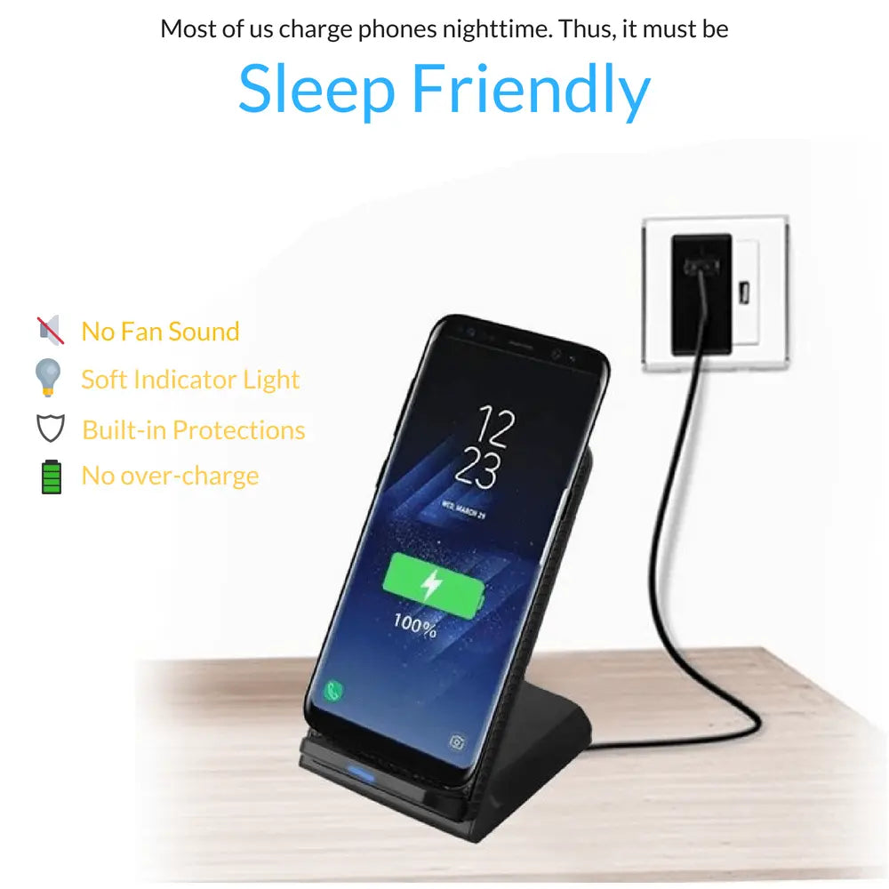 AirCharge Fast Wireless Charger with Quick Charge 3.0 Adapter - Black Leather