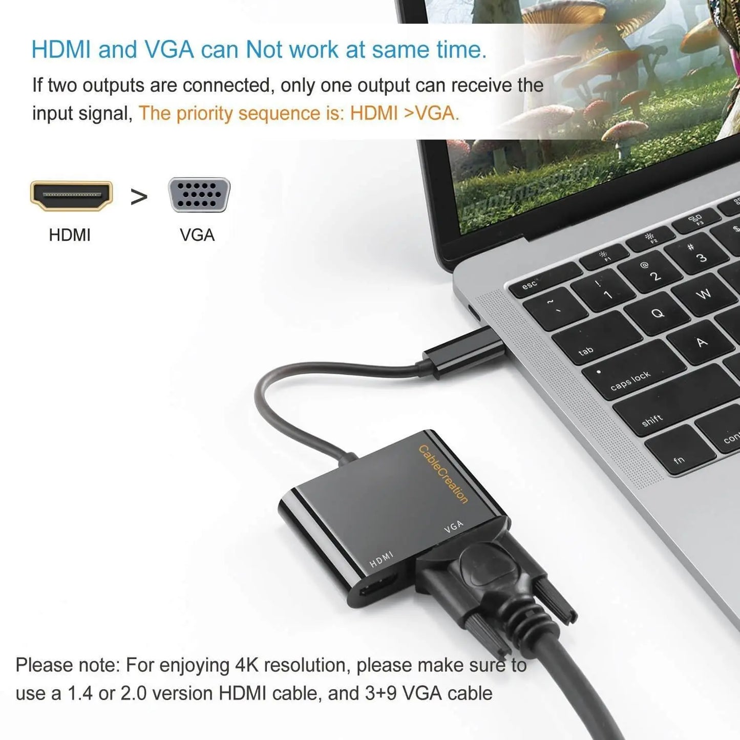 USB C to HDMI and VGA Adapter (Thunderbolt 3)