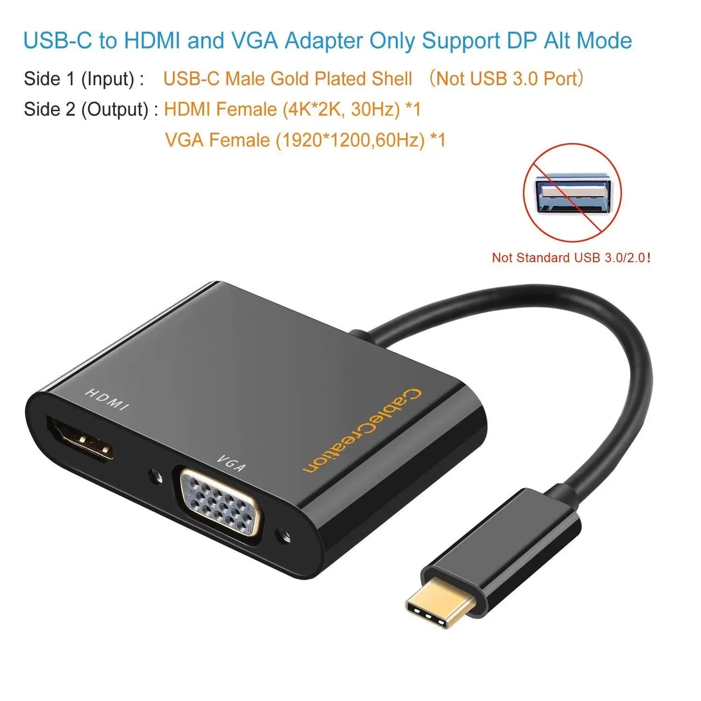 USB C to HDMI and VGA Adapter (Thunderbolt 3)