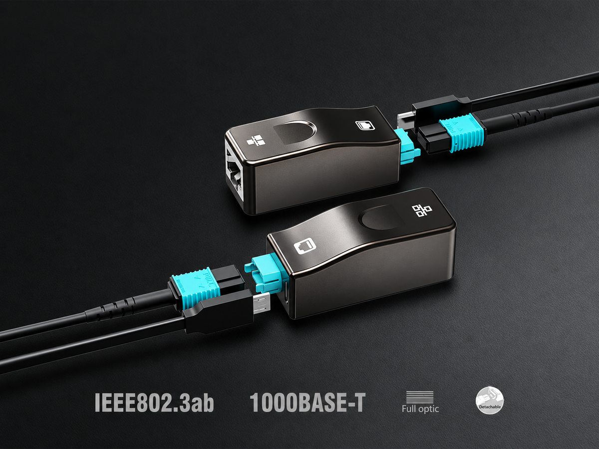 Gigabit Ethernet Cable over MPO Fiber – 1Gbps Full Speed | Up to 300m (984ft) | 1000Base-T Detachable TX/RX