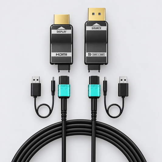 DisplayPort to HDMI over MPO Fiber System – 8K@60Hz, 4K@144Hz | Up to 300m (984ft) | DP 1.4 to HDMI 2.1 Detachable TX/RX