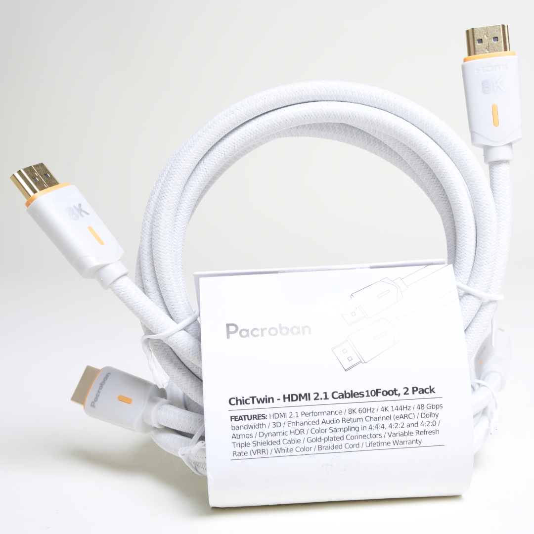 White HDMI 2.1 Cables 2-Pack – 8K Ultra High Speed, 4K 120Hz, HDR, eARC | ChicTwin