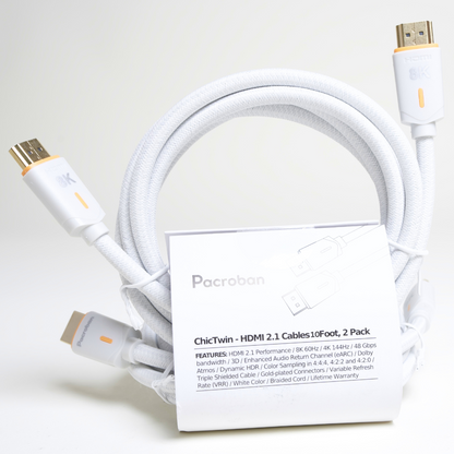 White HDMI 2.1 Cables 2-Pack – 8K Ultra High Speed, 4K 120Hz, HDR, eARC | ChicTwin