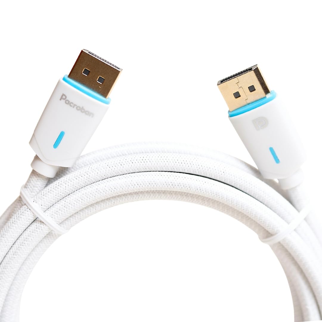 Pacroban DisplayPort 1.4 Cable White | DP to DP Bulk Pack (6ft, 10ft) | 8K@60Hz, 4K@120Hz, HDR, Braided Cable | Wholesale & Bulk Orders