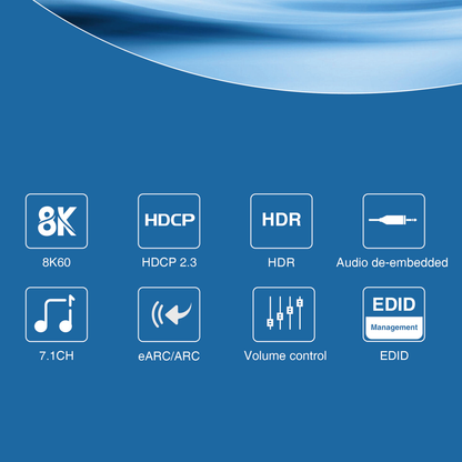 eARC Audio Adapter, 48Gbps Speed, 8K@60Hz Video Resolutions, Dolby Atmos, HDMI 2.1, HDR10+, CEC Control, EDID Management