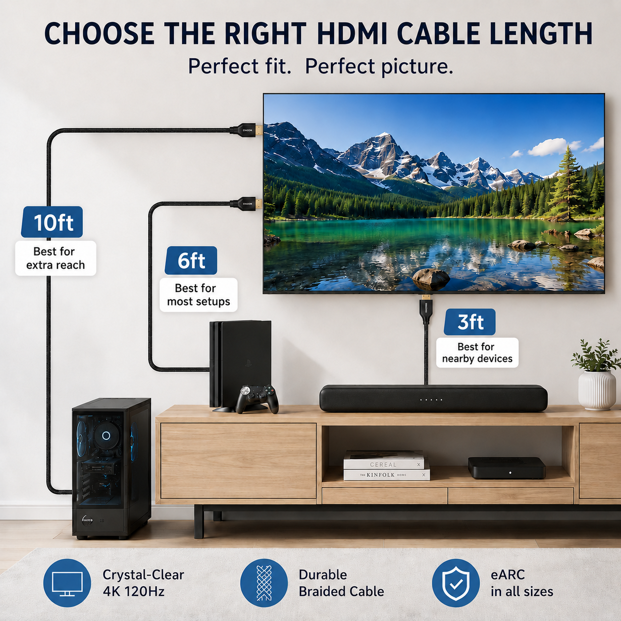 Hyperfast Black HDMI to HDMI 2.1 Cable - 8K 60Hz, 4K 120Hz, 48Gbps, HDDR, Dolby Atmos, HDR, VRR, CL3 In-Wall Rated