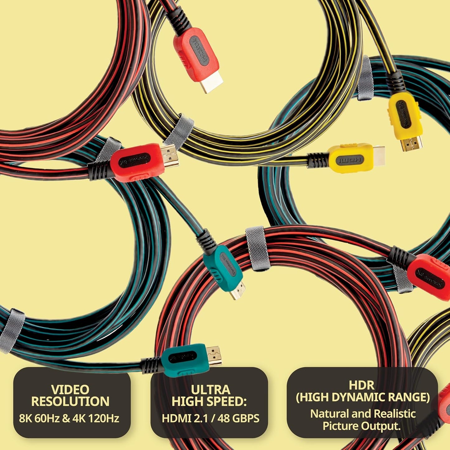 Pacroban 8K HDMI 2.1 Cable Trio 3-Pack (3 Color) – Bulk Cartons (3ft, 6ft, 10ft) | 48Gbps, 4K@120Hz, Dynamic HDR, Gold-Plated | Wholesale & Bulk Orders