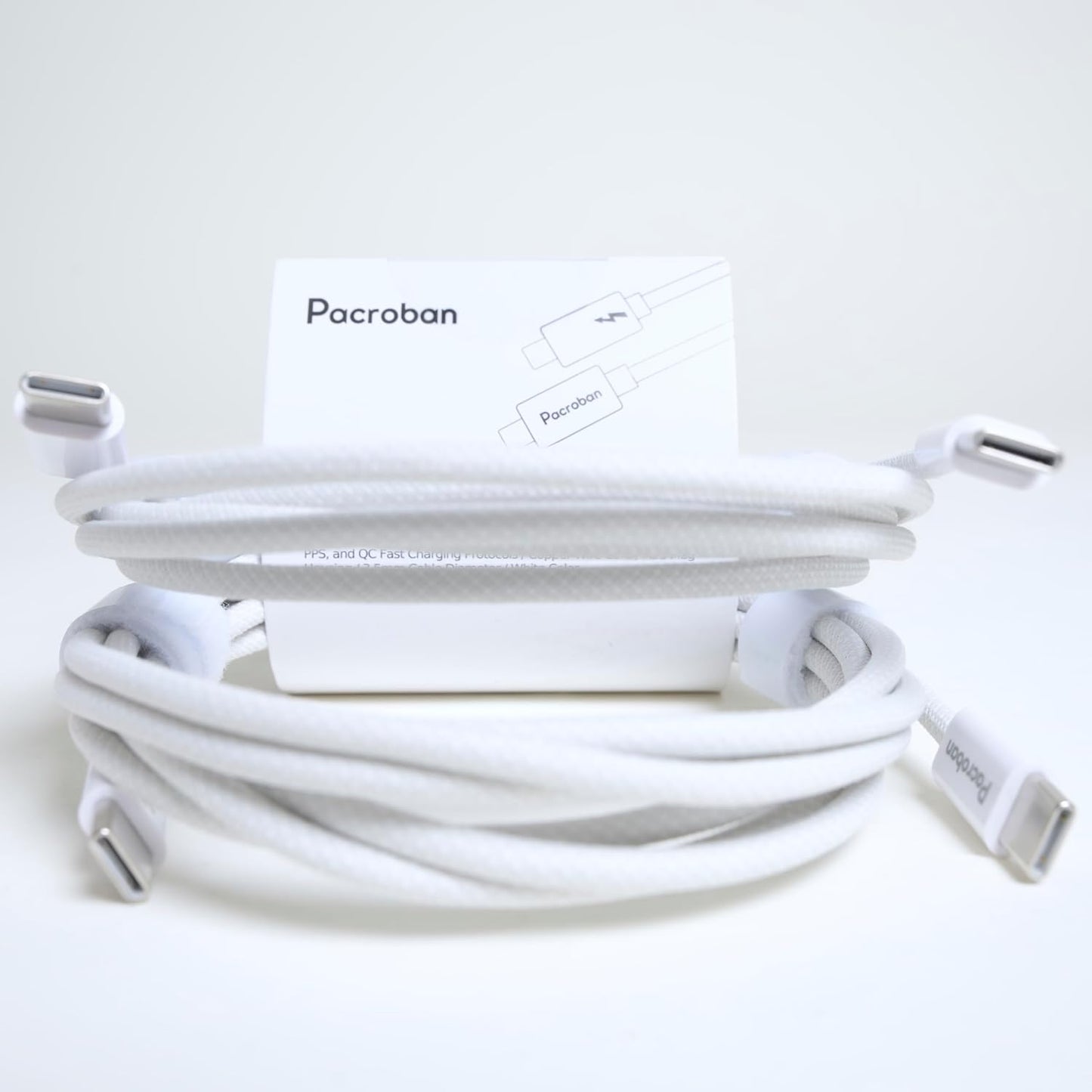 Pacroban USB-C to USB-C Cable White | 2 Pack Bulk Carton 100 pcs (6ft) | 60W PD Fast Charging, Type-C to Type-C | Wholesale & Bulk Orders