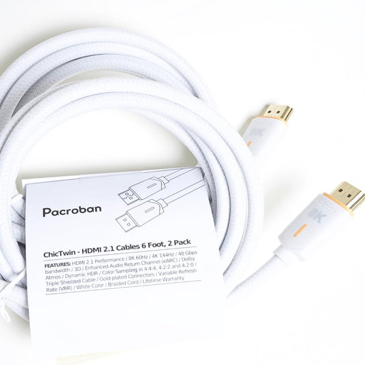 White HDMI 2.1 Cables 2-Pack – 8K Ultra High Speed, 4K 120Hz, HDR, eARC | ChicTwin
