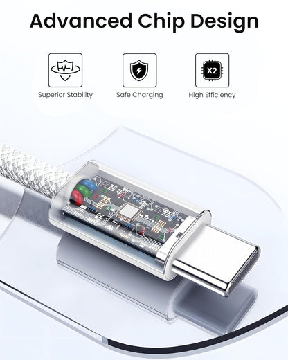 Pacroban USB-C to USB-C Cable White | 2 Pack Bulk Carton 100 pcs (6ft) | 60W PD Fast Charging, Type-C to Type-C | Wholesale & Bulk Orders