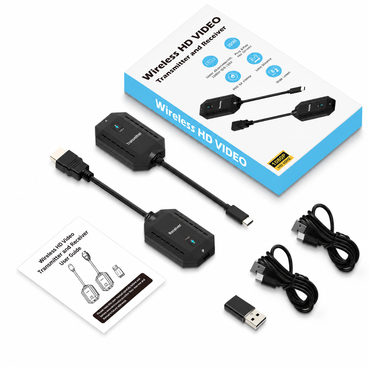 Wireless USB-C to HDMI Extender, 1080p 60Hz, Up to 50m Open-Area Range