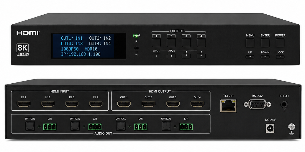 8K HDMI 2.1 4x4 Matrix Switch with Audio Extraction