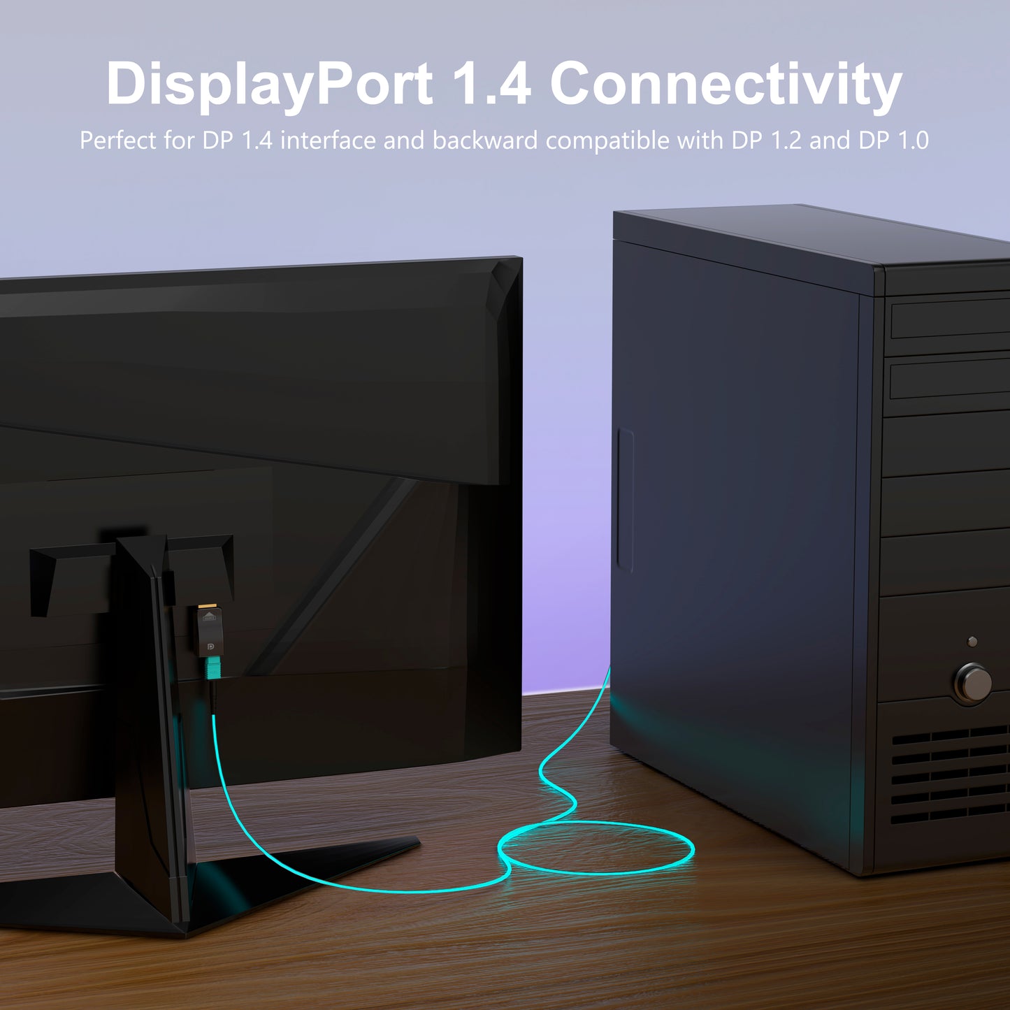 DisplayPort over MPO Fiber Cable – 8K@60Hz, 4K@144Hz | Up to 300m (~1000ft) | DP 1.4 Detachable TX/RX