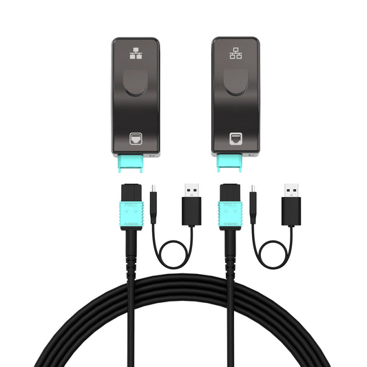 Gigabit Ethernet Cable over MPO Fiber System – 1Gbps Full Speed | Up to 300m (984ft) | 1000Base-T Detachable TX/RX