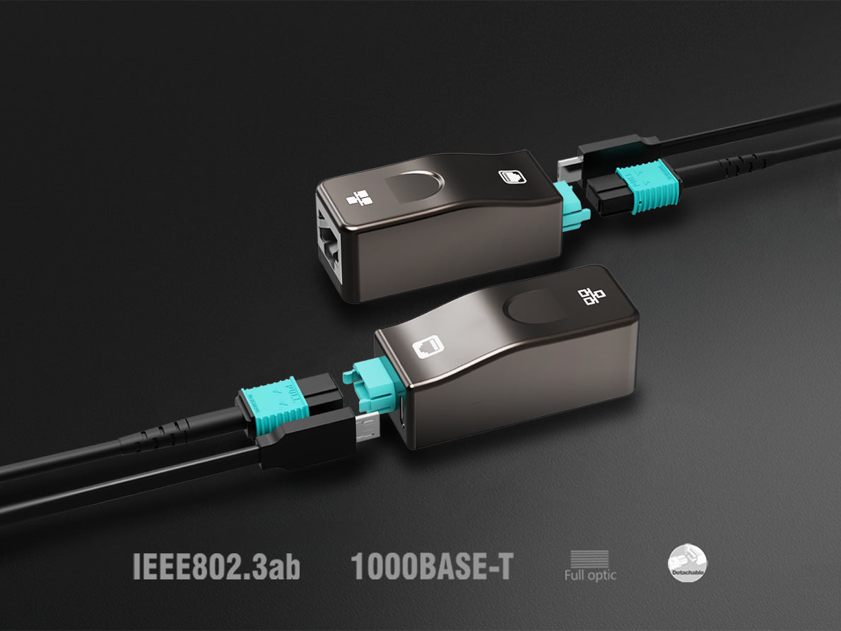 Gigabit Ethernet Cable over MPO Fiber – 1Gbps Full Speed | Up to 300m (984ft) | 1000Base-T Detachable TX/RX