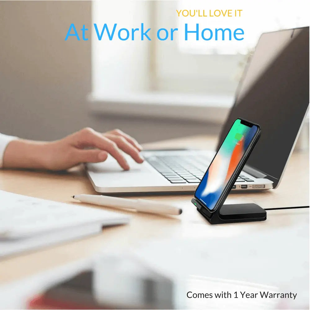 AirCharge Fast Wireless Charger with Quick Charge 3.0 Adapter - Black Leather